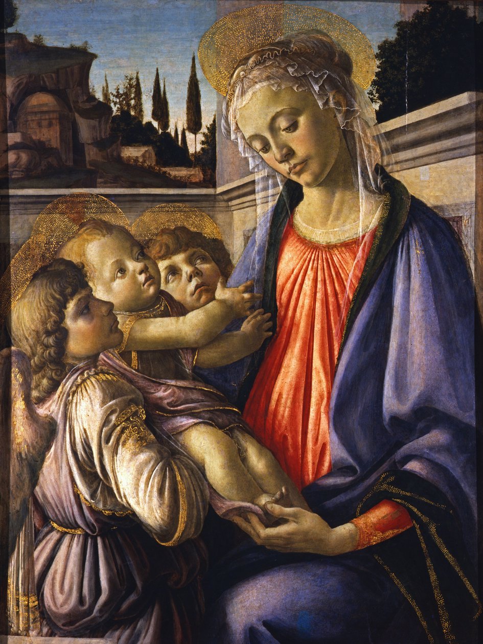 İki Melekli Bakire ve Çocuk, yaklaşık 1470. by Sandro Botticelli