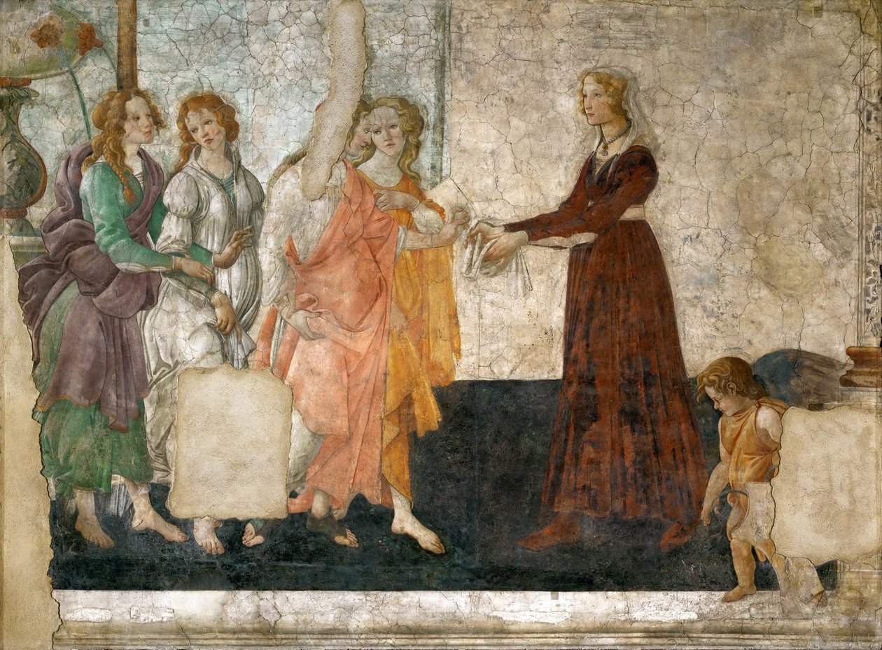 Venüs ve Üç Güzeller genç bir kıza hediyeler sunuyor, 1484-1486 by Sandro Botticelli