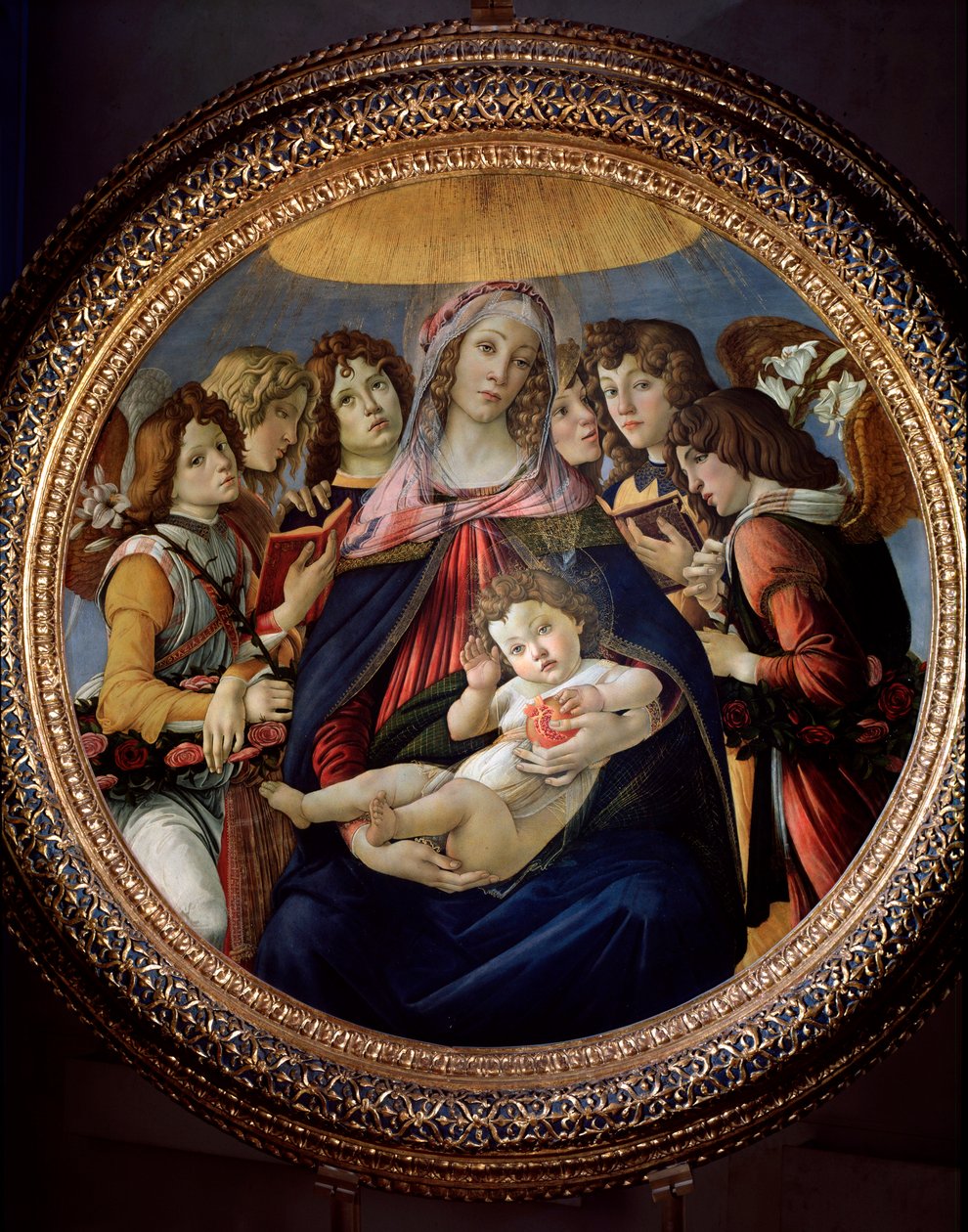 Bakire ve Çocuk ve Altı Melek, Madonna della Melagrana veya Melograno dedi by Sandro Botticelli
