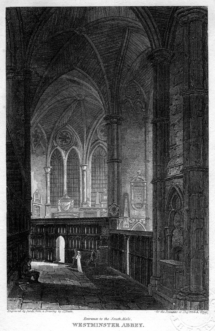 Güney koridora giriş, Westminster Abbey, Londra, 1816. by Sands