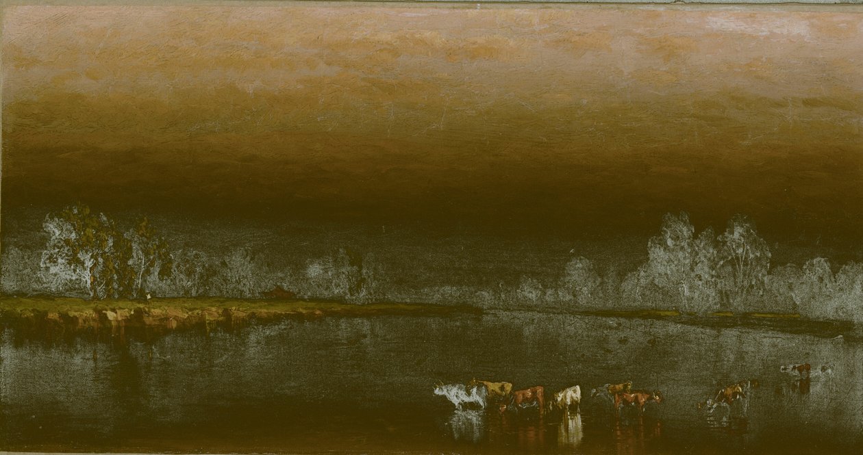 Gün Batımında Göldeki İnekler, 1860. by Sanford Robinson Gifford