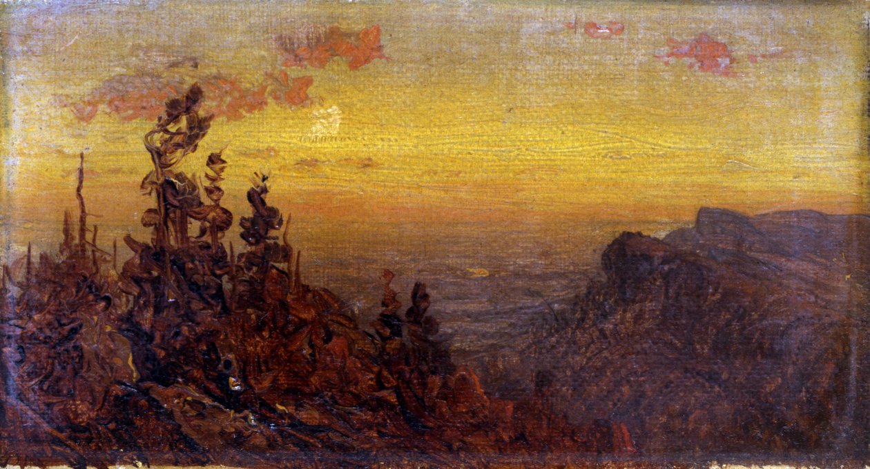 Kamp Ateşinde Kızılderililer--Moon Rising, n.d. by Sanford Robinson Gifford