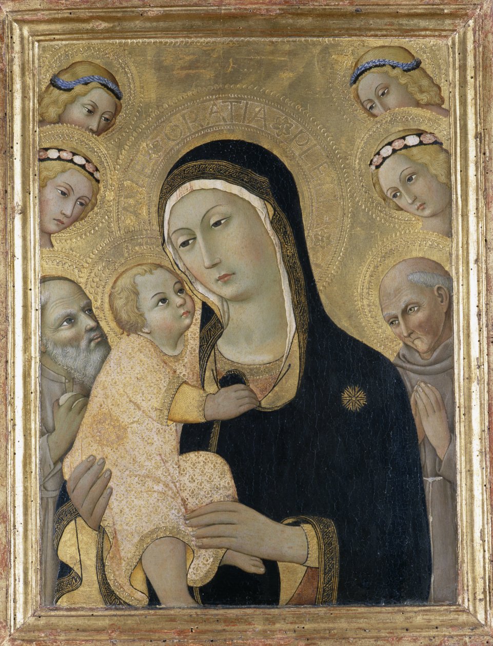 Madonna and Child with Angels and Saints, c.1450 (kavak ağacı üzerinde tempera) by Sano di Pietro