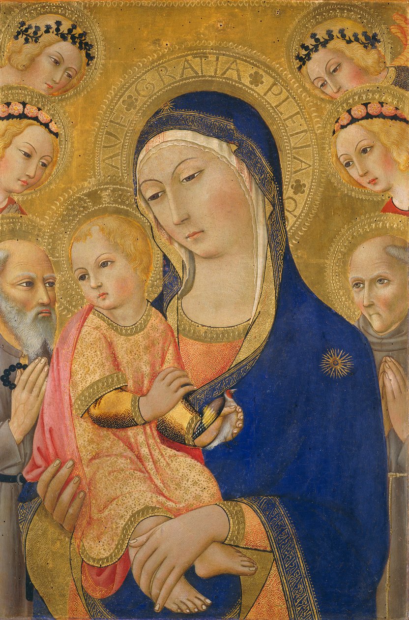 Madonna and Child with Saint Jerome, Saint Bernardino, and Angels, c.1460-70 (tempera on panel) by Sano di Pietro