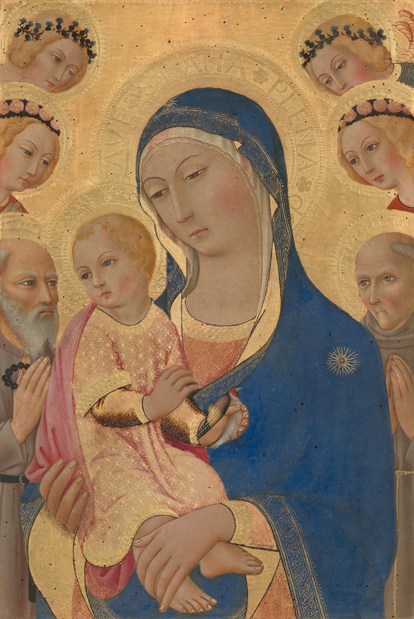 Aziz Jerome, Aziz Bernardino ve Melekler ile Madonna ve Çocuk by Sano di Pietro