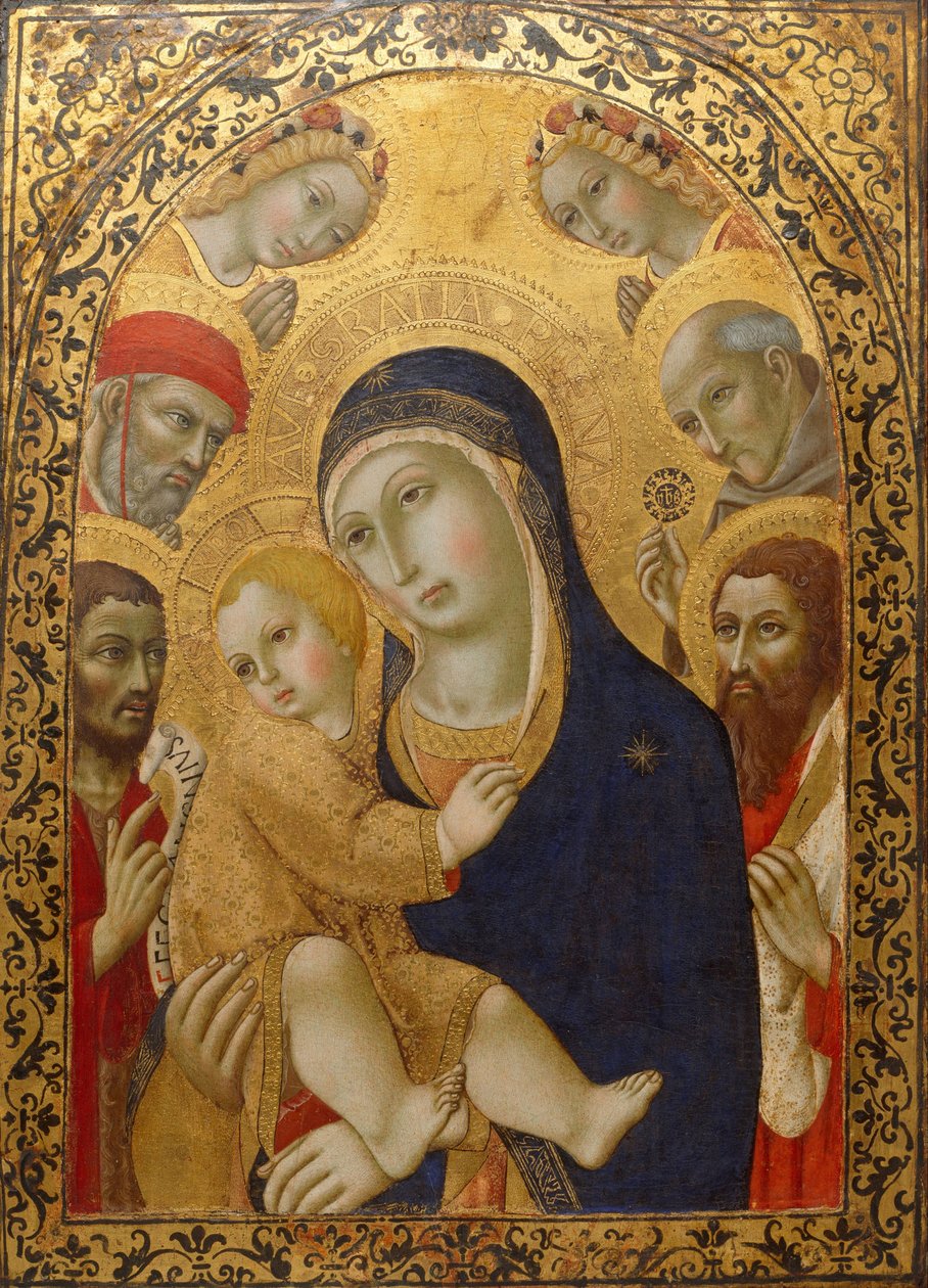 Aziz Jerome, Vaftizci Yahya, Bernardino ve Bartholomew ile Madonna ve Çocuk, yaklaşık 1450-1475 by Sano di Pietro