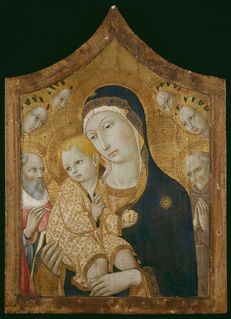 Aziz Jerome, Bernardino of Siena ve Angels ile Bakire ve Çocuk, 145060. by Sano di Pietro