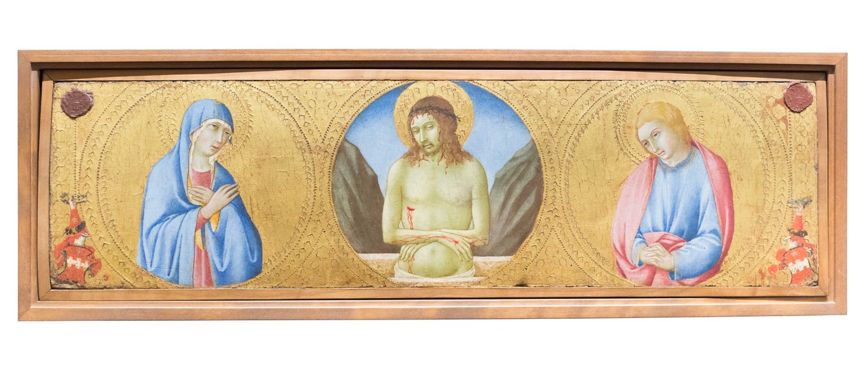 Meryem Ana ve İncil yazarı Aziz Yuhanna arasında acıların adamı olarak Mesih by Sano di also Ansano di Pietro di Mencio Pietro