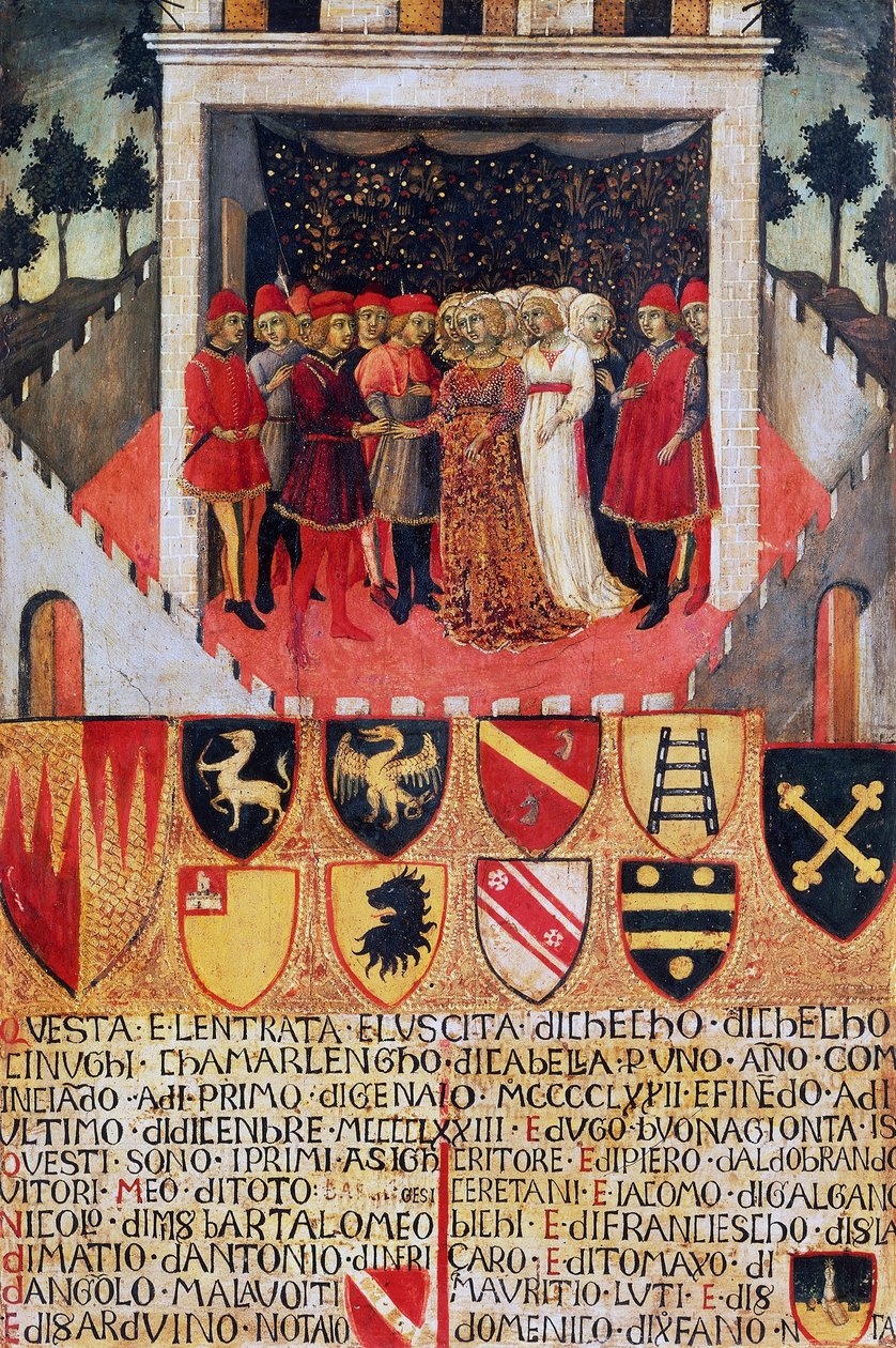 Yüzüğün hediyesi, Sieneli soylu ailelerin düğün sahnesi by Sano di also Ansano di Pietro di Mencio Pietro
