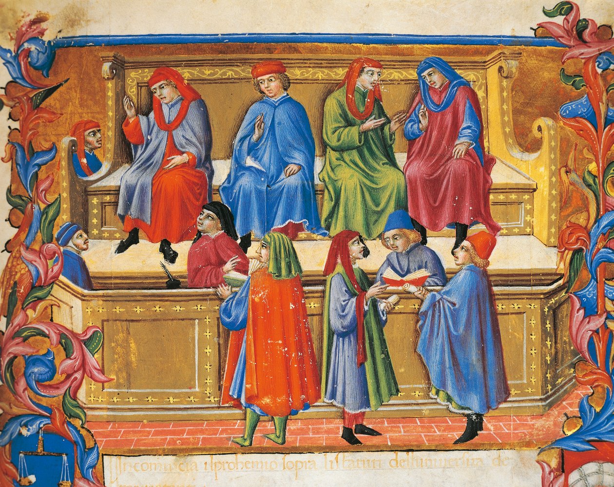 Sano di Pietro (1472), İtalya 15. Yüzyılda Tüccarların Statüsünden Ticaret Mahkemesi minyatürü. by Sano di also Ansano di Pietro di Mencio Pietro