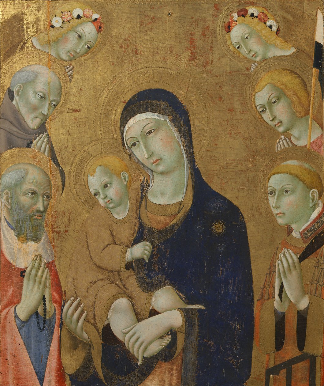Bakire ve Çocuk, melekler ve azizler (ahşap üzerine resim) by Sano di also Ansano di Pietro di Mencio Pietro