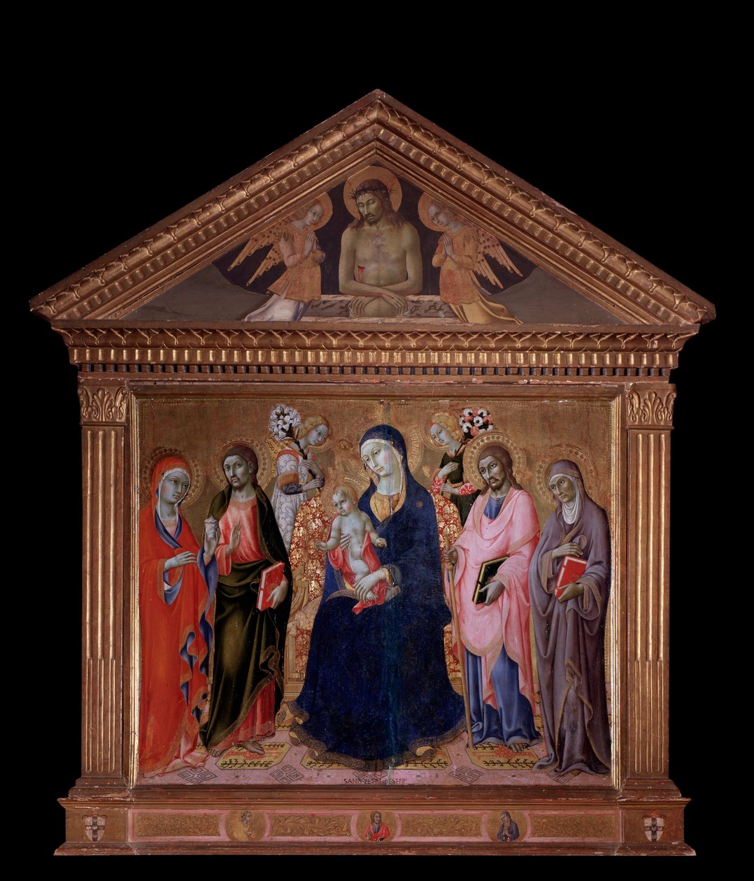 Sts ile Bakire ve Çocuk. James, Philip, Anne ve Mary Magdalene - ahşap üzerine yağ by Sano di also Ansano di Pietro di Mencio Pietro