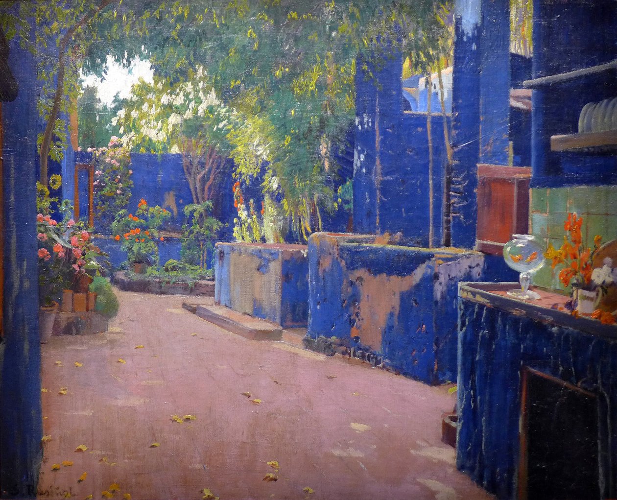 The Blue Patio - (El veranda azul, Sitges) - Resim, Santiago Rusinol y (i) Prats (1861-1931) 1913. Barselona (Barselona) Cataluna Ulusal Sanat Müzesi - Gusman/Leemage by Santiago Rusinol i Prats