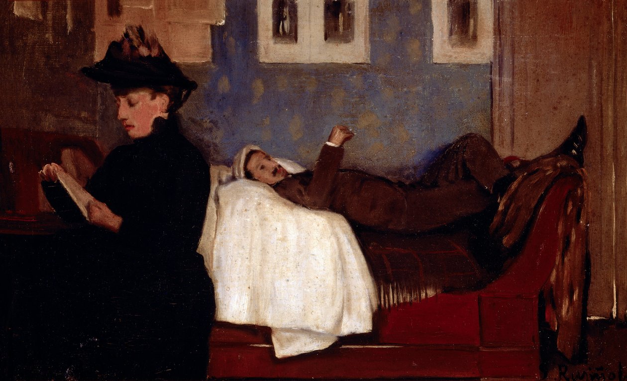 Paris'teki atölye. Karakter katmanı muhtemelen Miguel Utrillo'dur (1862-1934). Santiago Rusinol y (i) Prats (1861-1931) tarafından yapılan tablo by Santiago Rusinol i Prats