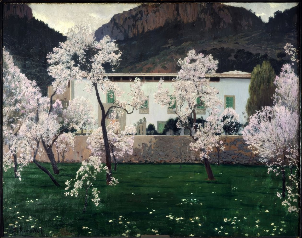 çiçek açan badem ağaçları by Santiago Rusiñol