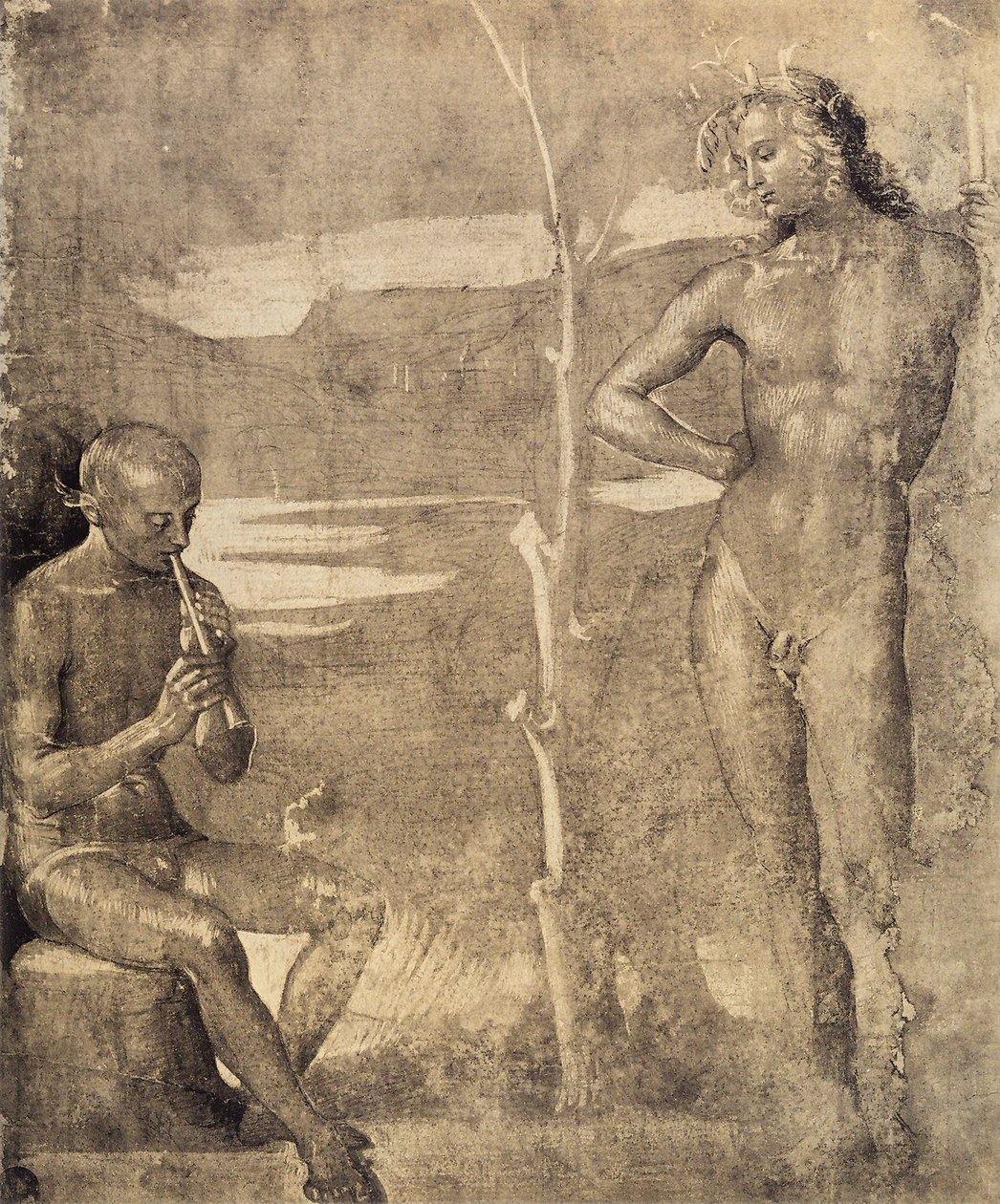 Preparatory Drawing for Apollo and Marsia, 1490-92 (pen & ink with wash on paper) by Raffaello Sanzio Raphael