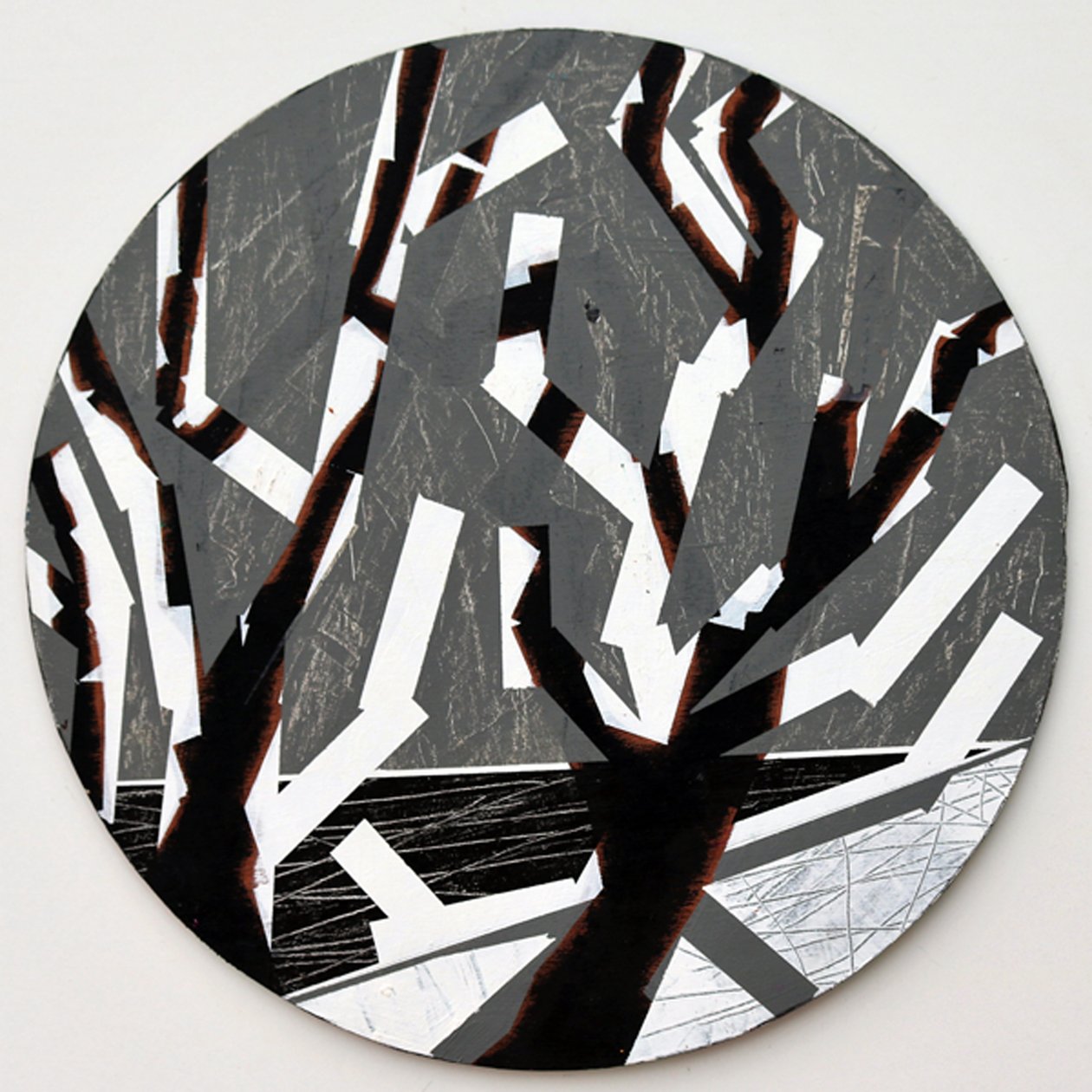 Twixt Heaven & Earth V-B (dairesel tahta üzerinde akrilik) by Sara Hayward
