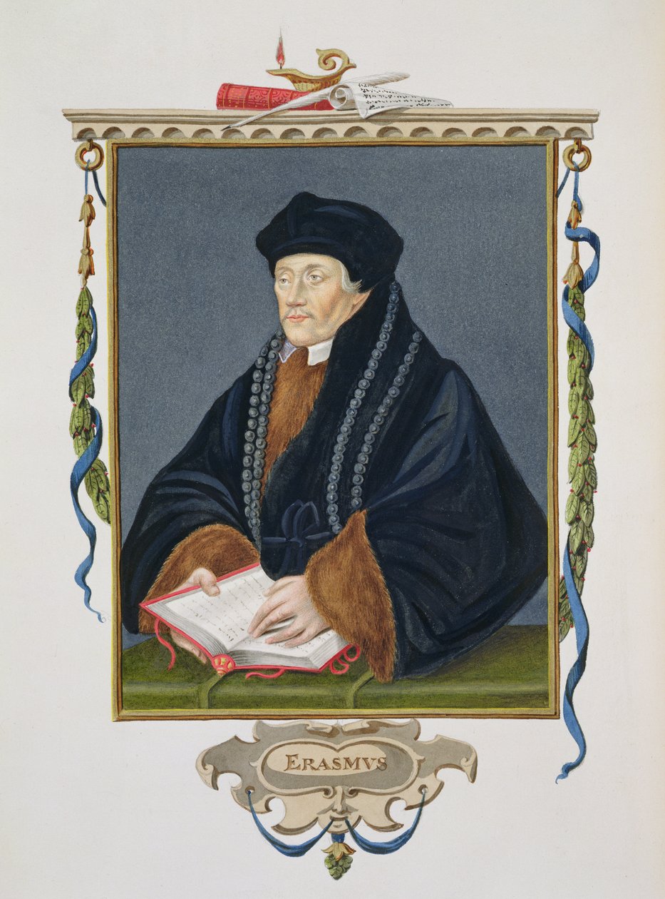 'Memoirs of the Court of the Court of Queen Elizabeth'den Erasmus portresi (c.1466-1536), 1825'te yayınlandı (kağıt üzerinde wc ve guaj) by Sarah Countess of Essex