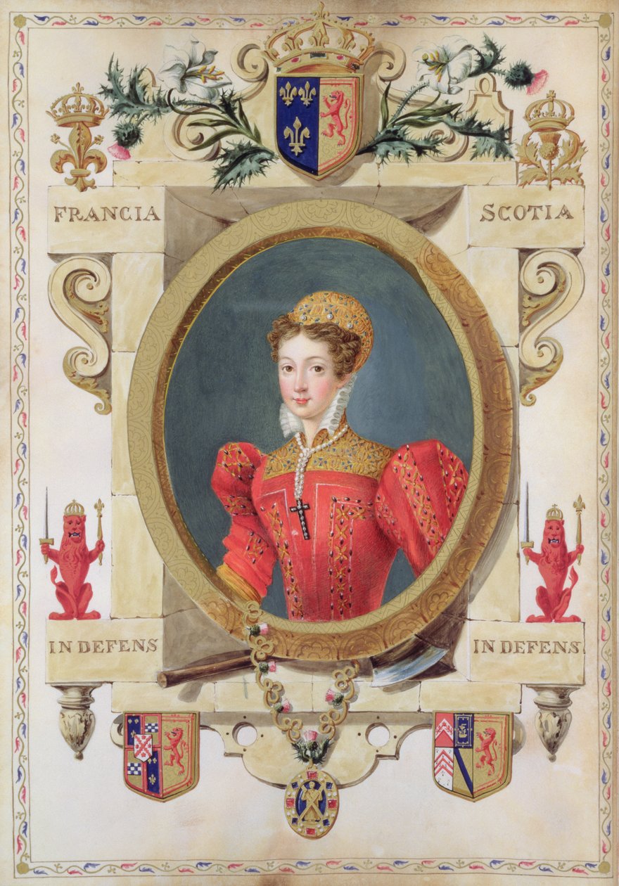 İskoç Kraliçesi Mary'nin (1542-87) portresi, 1825'te yayınlanan 'Kraliçe Elizabeth Mahkemesi Anıları'ndan (kağıt üzerinde wc ve guaj) by Sarah Countess of Essex
