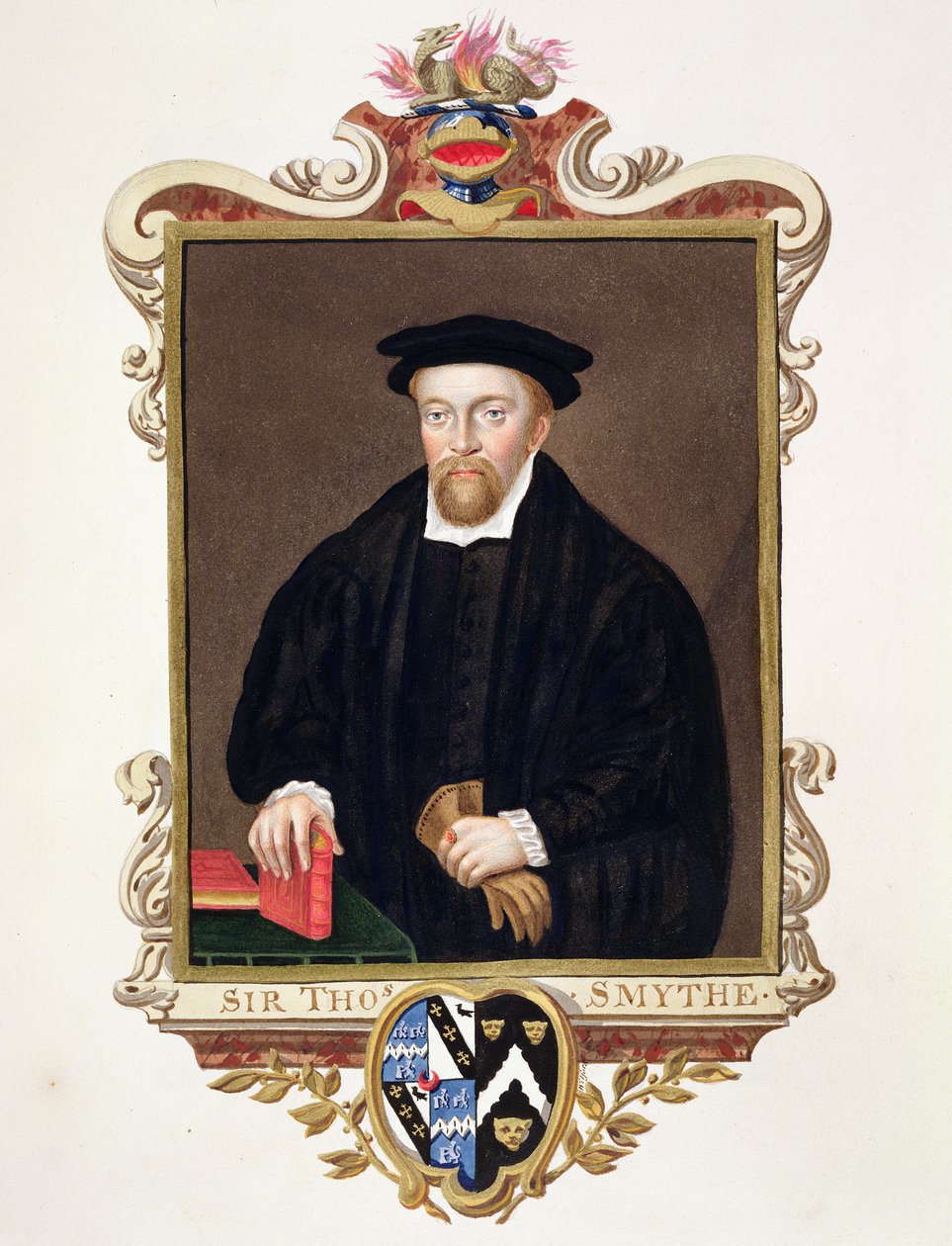 1825'te yayınlanan 'Memoirs of the Court of Queen Elizabeth'ten Sir Thomas Smythe'nin (c.1558-1625) portresi (kağıt üzerinde wc ve guaj) by Sarah Countess of Essex