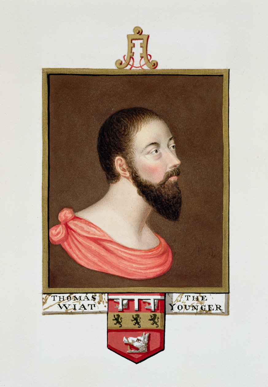 Sir Thomas Wyatt the Younger'ın (c.1521-54) 'Memoirs of the Court of Queen Elizabeth'ten portresi, 1825'te yayınlandı (kağıt üzerinde wc ve guaj) by Sarah Countess of Essex