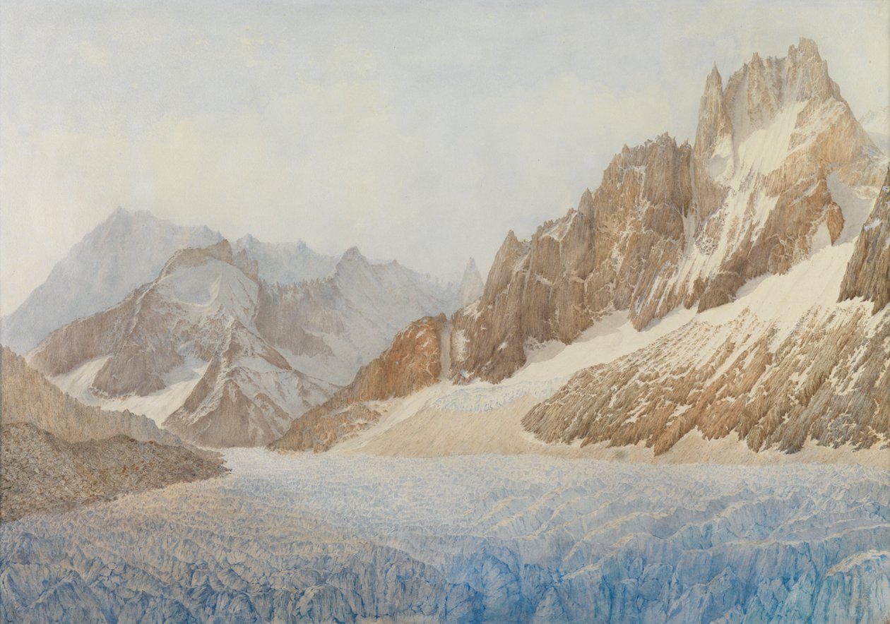 Mer de Glace, Chamonix, 1881 (kalem ve wc beyazla yükseltilmiş) by Sarah Inger Louise Severn