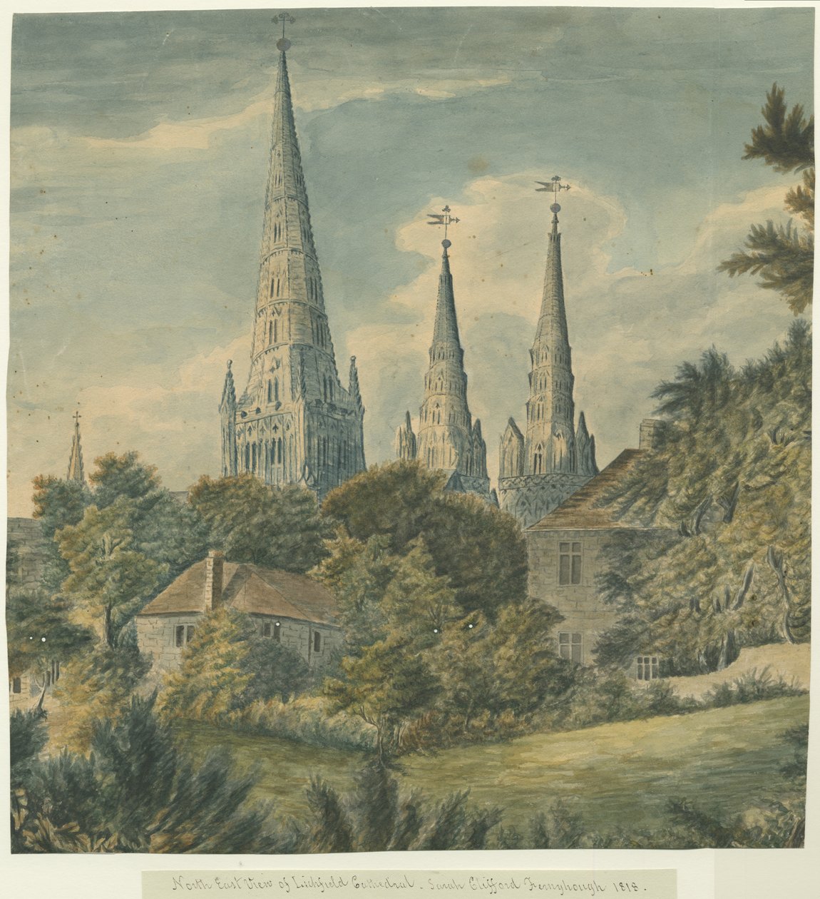 Lichfield Katedrali - Kuzey Doğu Görünümü: sulu boya boyama, 1818 by Sarah Clifford Fernyhough