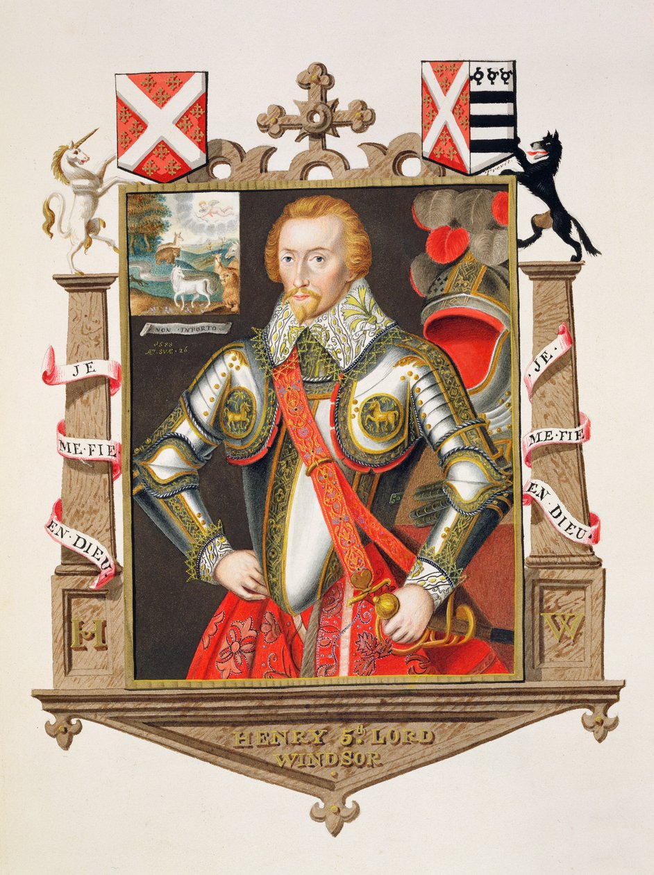 Henry'nin portresi, 5. Lord Windsor (1562-1615) 'Memoirs of the Court of Queen Elizabeth', 1825'te yayınlandı (kağıt üzerinde wc ve guaj) by Sarah Countess of Essex