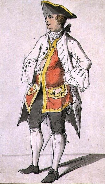 18. yüzyılın ortalarında, figür çalışmaları albümünden tricorn şapkalı bir beyefendi (suluboya ile kalem ve mürekkep) by Sarah Hamilton