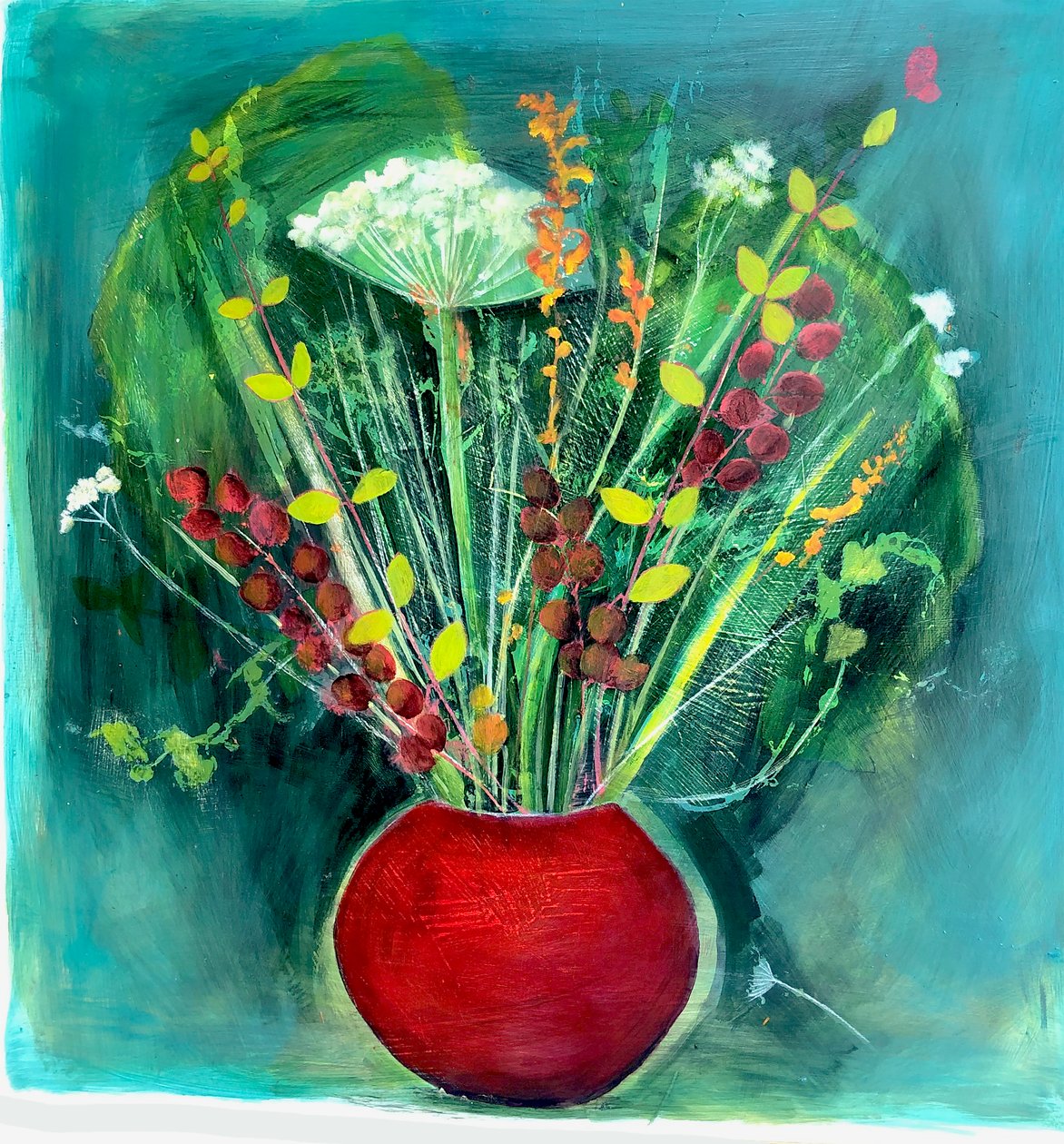 Bordo vazo, 2022 (tuval üzerine yağlı boya) by Sarah Thompson-Engels