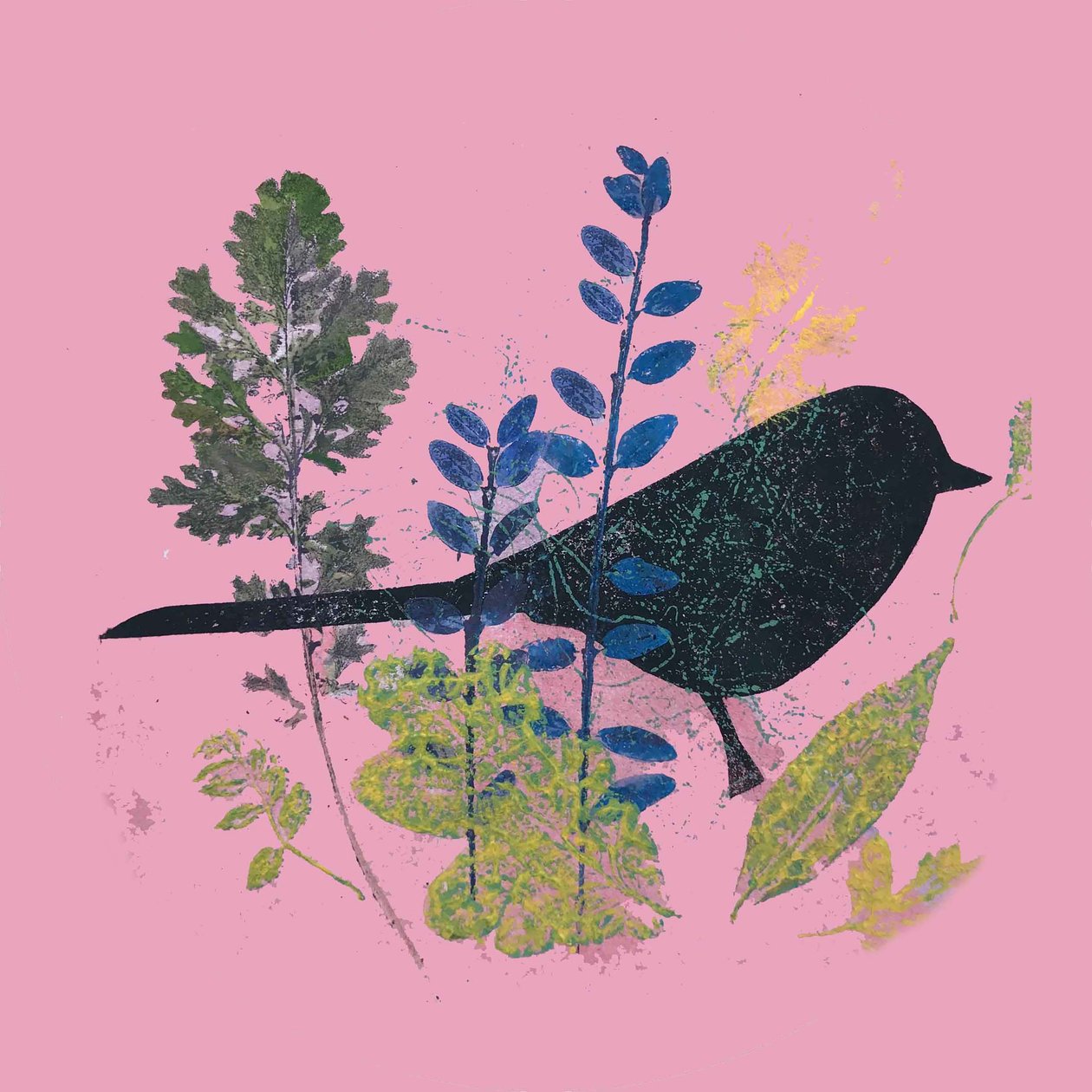 Kuş ve yapraklar,2019 (Mürekkep monoprint) by Sarah Thompson Engels