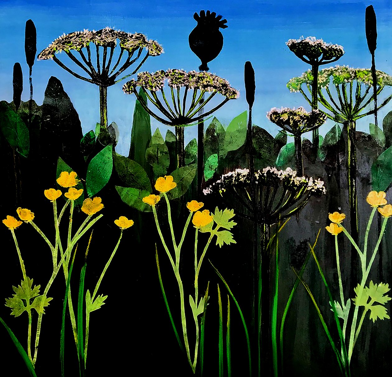 Buttercups 2020 (gemide akrilik) by Sarah Thompson Engels