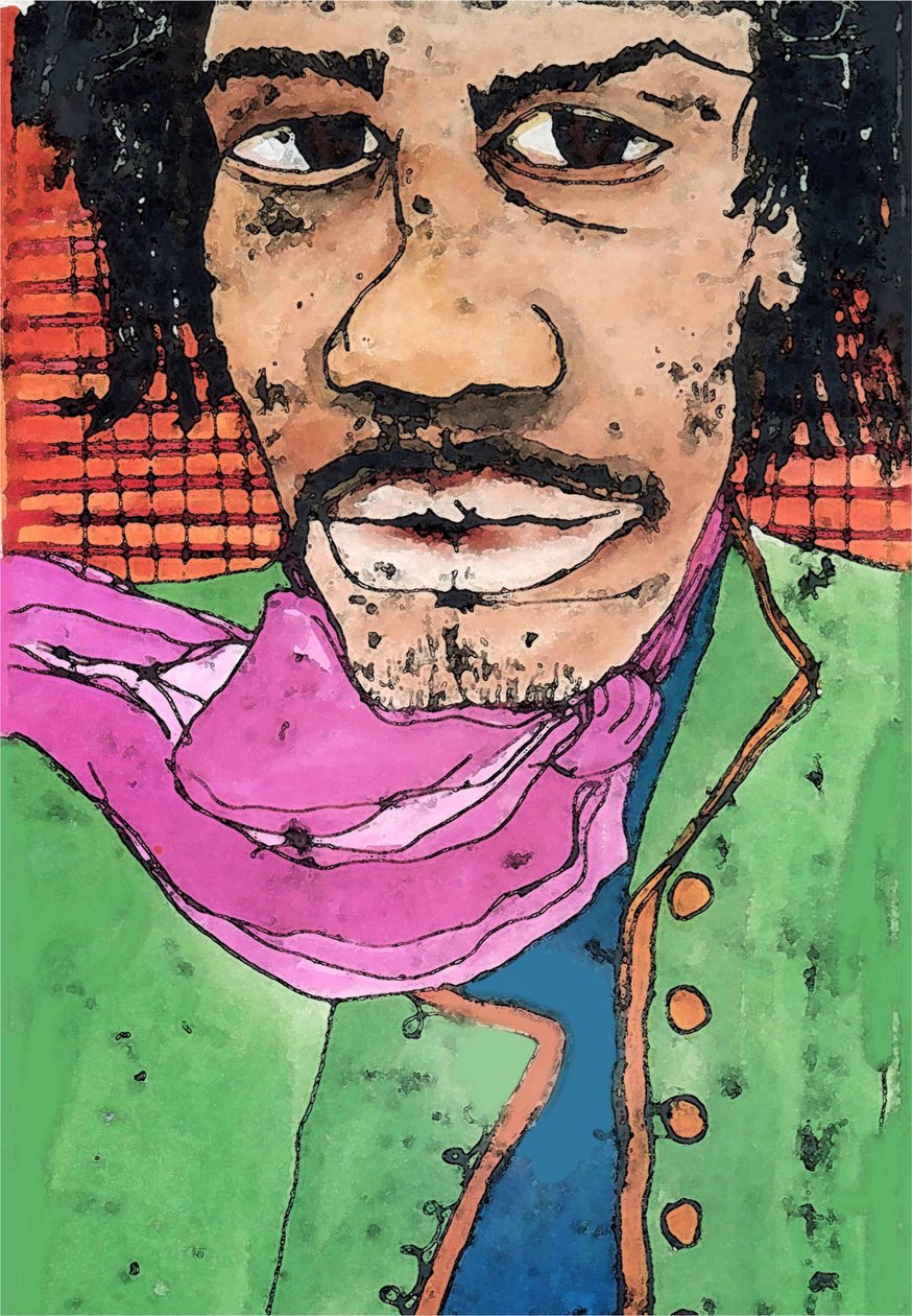 Hendrix (kağıt üzerine mürekkep) 2020 by Sarah Thompson Engels