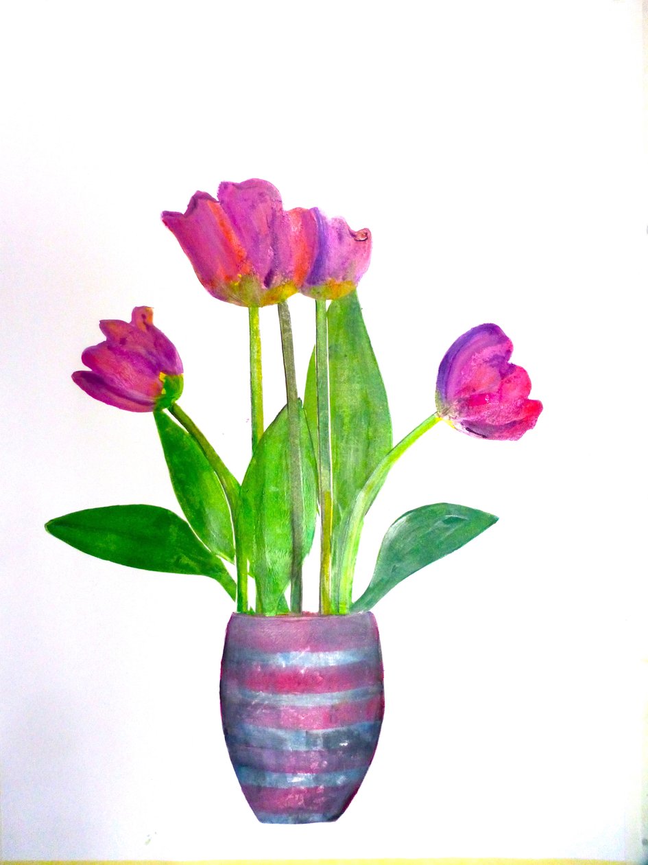 Tulips 1, 2021 (kağıt üzerine mürekkep) by Sarah Thompson Engels