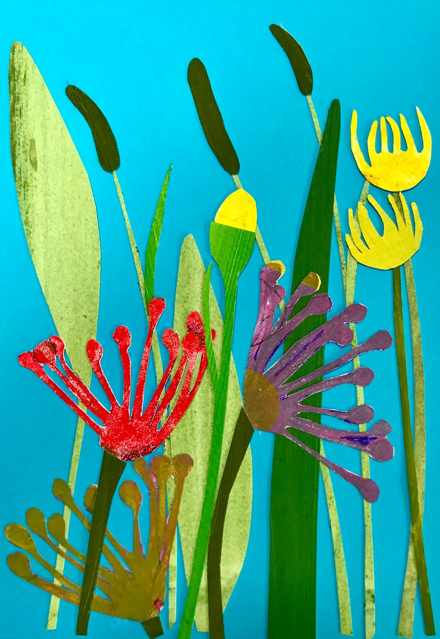 çiçekler ve çimenler,2019 (kolaj) by Sarah Thompson Engels