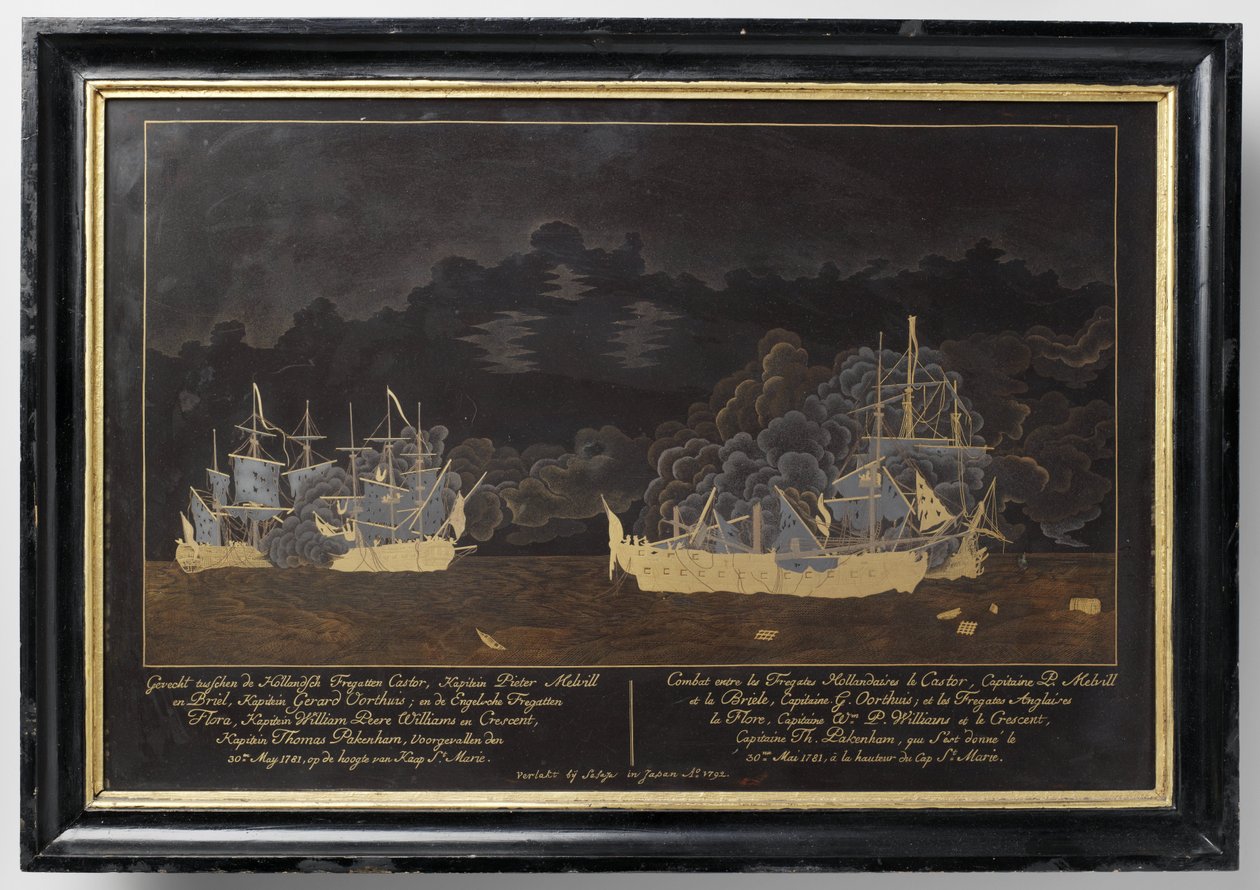 Hollanda Fırkateynleri Castor, Kaptan Pieter Melvill ve Briel, Kaptan Gerard Oorthuis ve İngiliz Fırkateynleri arasındaki savaş by Sasaya