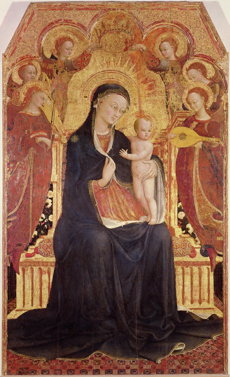 Altı Melekle Enthroned Madonna ve Çocuk, bir mihraptan orta panel, 1437-44 (95743 detayı) by Stefano Sassetta