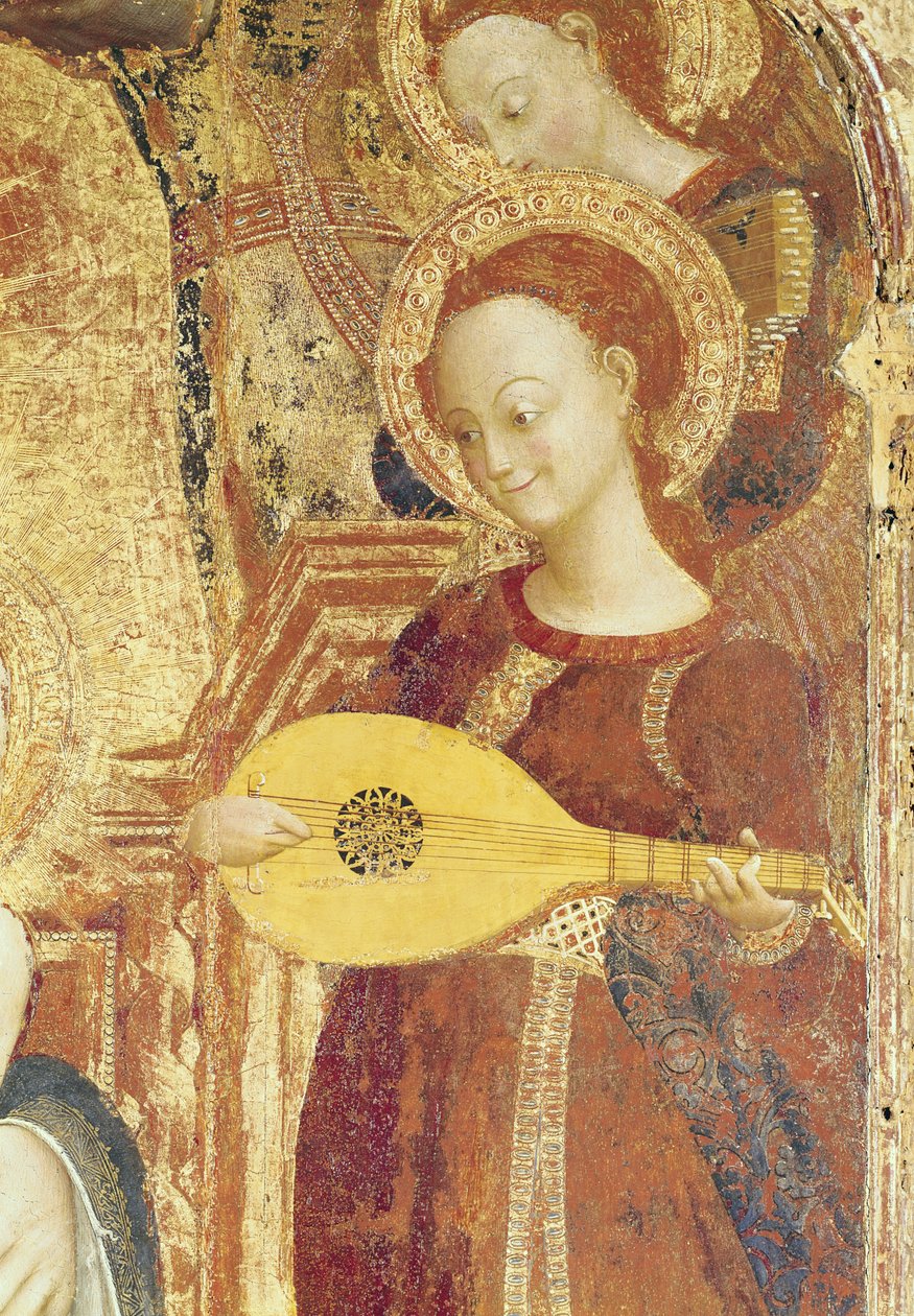 Altı melekle tahtta oturan Bakire ve Çocuk, bir melek müzisyen detayı, 1437-44 (bkz. 95743) by Stefano Sassetta