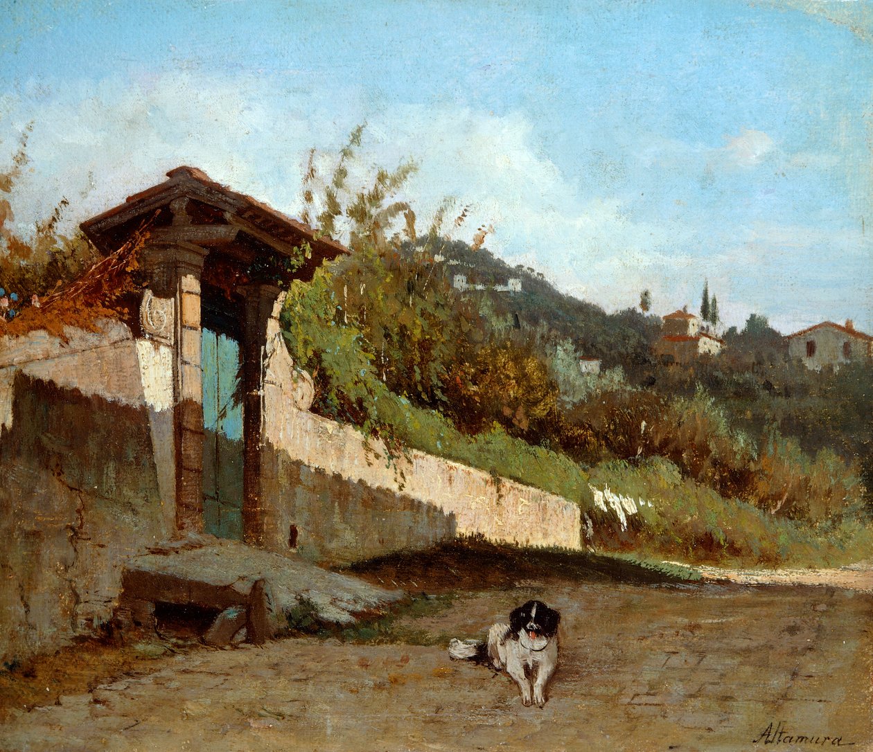 Toskana villa portikosu, Francesco Saverio Altamura (1826-1897), tuval üzerine yağlıboya, 23x27 cm. by Saverio Altamura