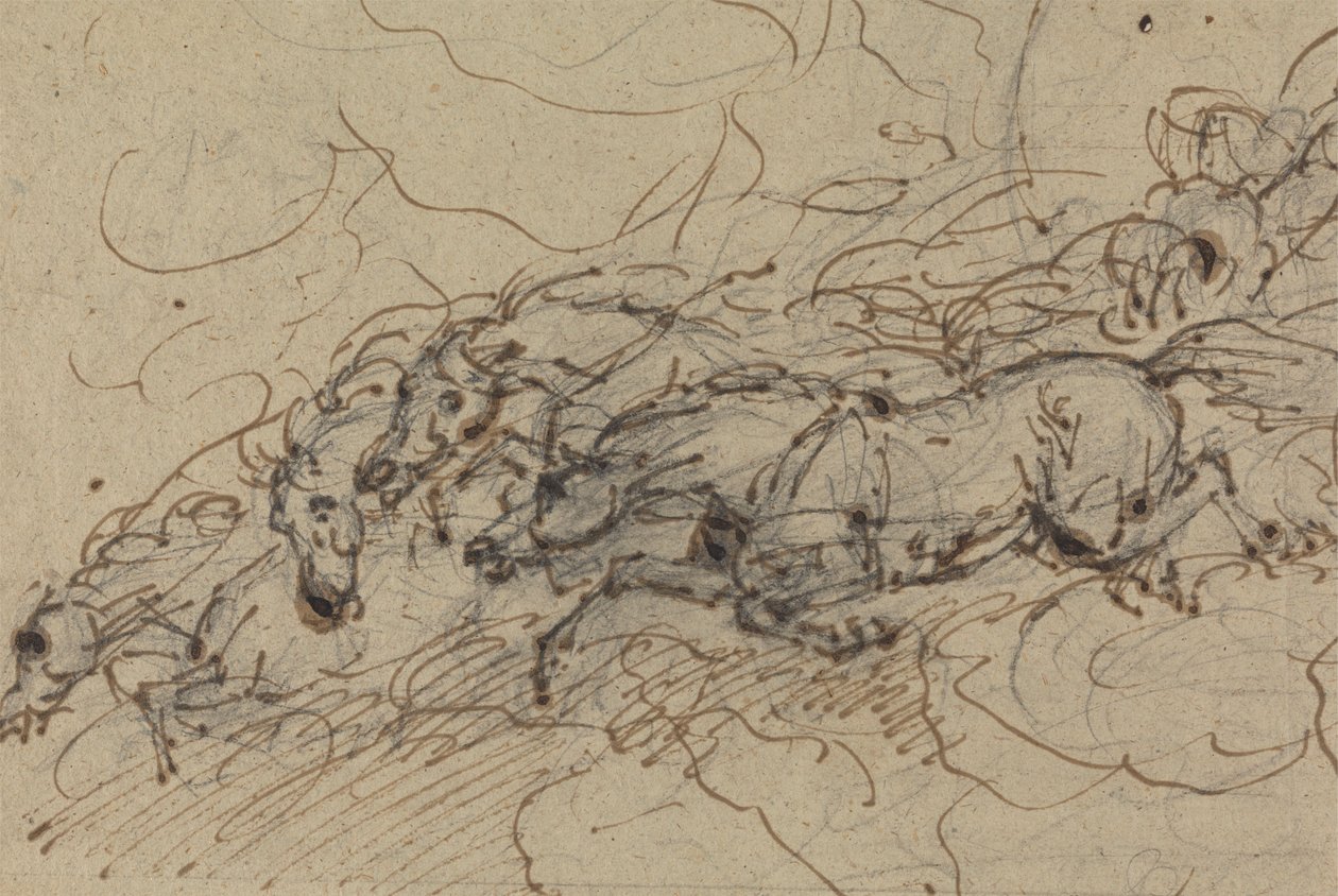 Dörtnala koşan dört at: (?) mitolojik bir çalışma, muhtemelen Phaeton'un Arabası için by Sawrey Gilpin