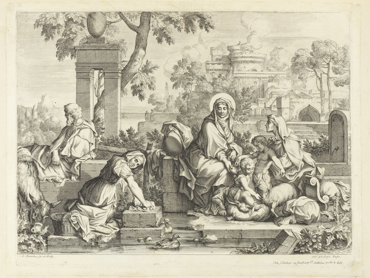 Kutsal Aile yıkama yerinde by Sébastien Bourdon