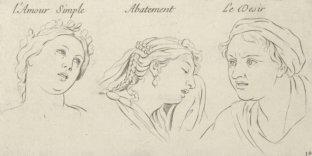 Basit Aşk, Karamsarlık, Tutkuların Karakterlerinden Arzu, desen üzerine oyulmuş..., 1695-1720. by Sébastien Le Clerc the Younger