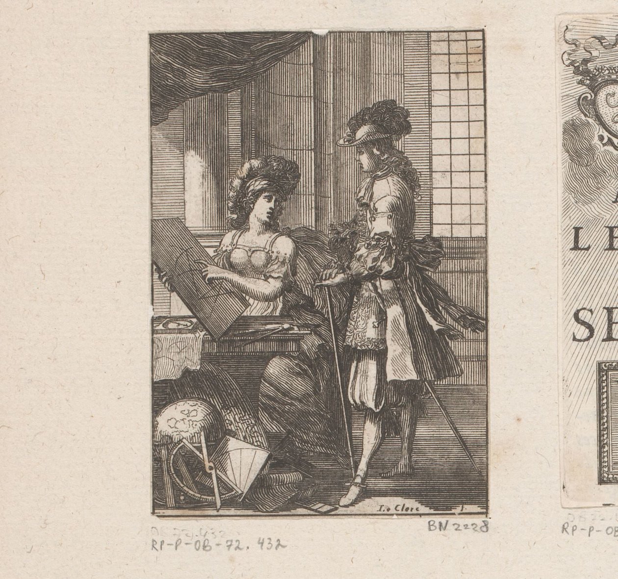 Geometria ve geometrik çizim ile genç adam Başlık sayfası: Pratique de la géometrie, sur le papier et sur le arazi (...), 1669 by Sébastien Leclerc (I)