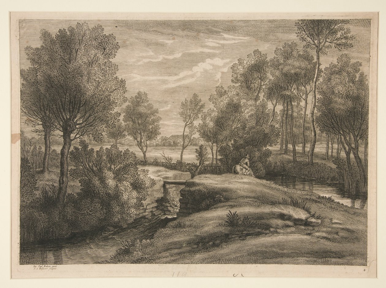 Atını sulayan adam ile manzara by Schelte Adams Bolswert