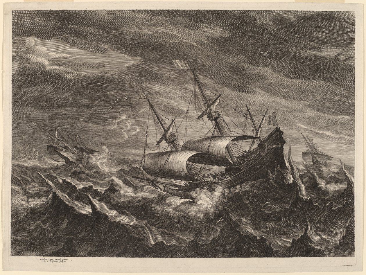 Fırtınada Yelkenli Tekneler by Schelte Adams Bolswert after Andries van Eertvelt