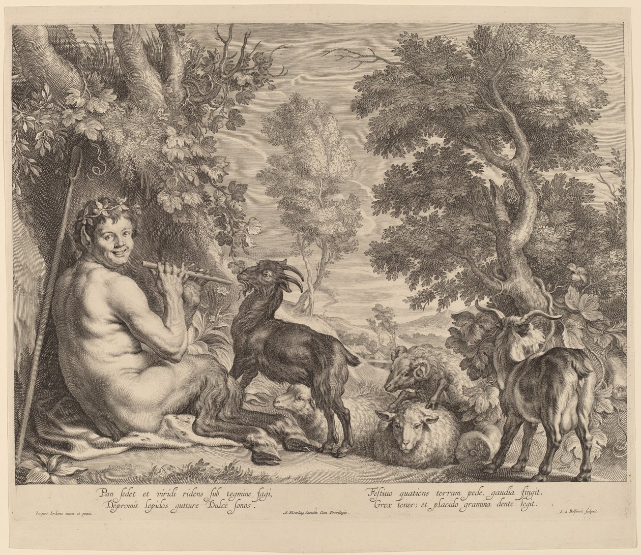 Flüt Çalarken Pan by Schelte Adams Bolswert after Jacob Jordaens