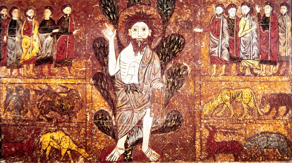 Vaftizci Yahya çölde vaaz veriyor ve vahşi hayvanlarla çevrili, Gesera Altar Frontal