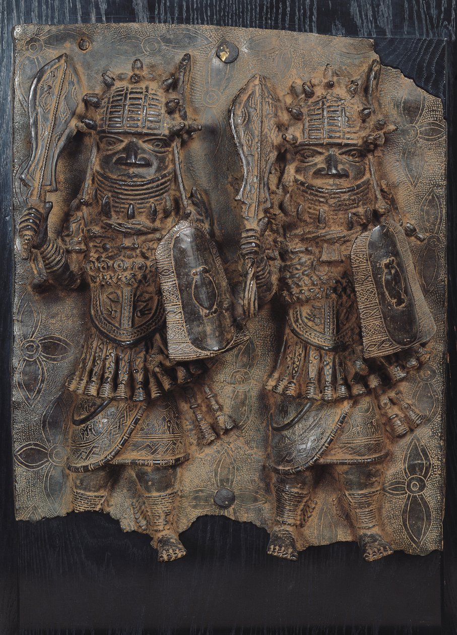 İki savaşçı ile Benin plaketi, Nijerya by School African