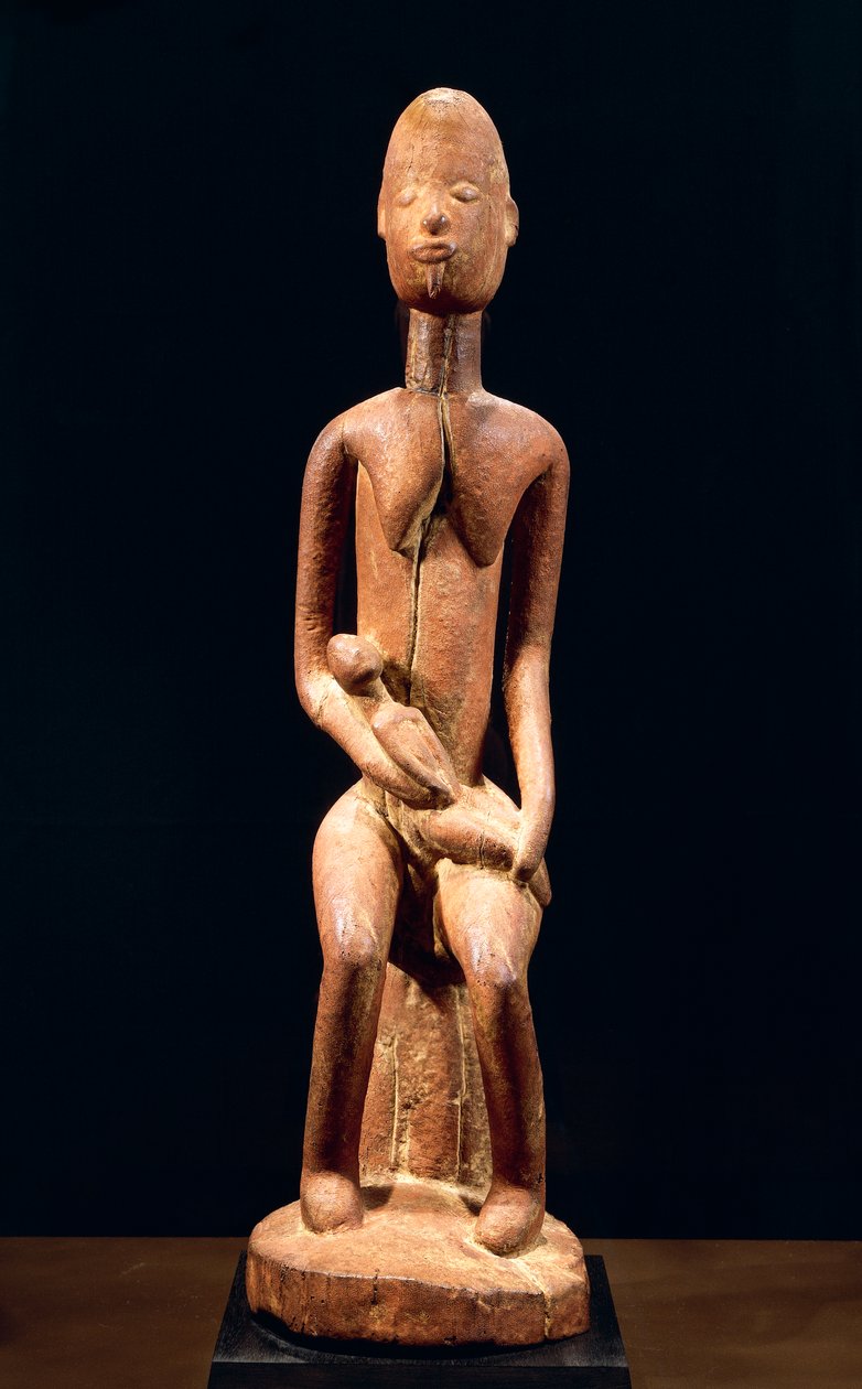 Master of Red Maternity'den Anne ve Çocuğu tasvir eden ahşap heykel, yükseklik 59 cm, Dogon kabile sanatı Mali by School African