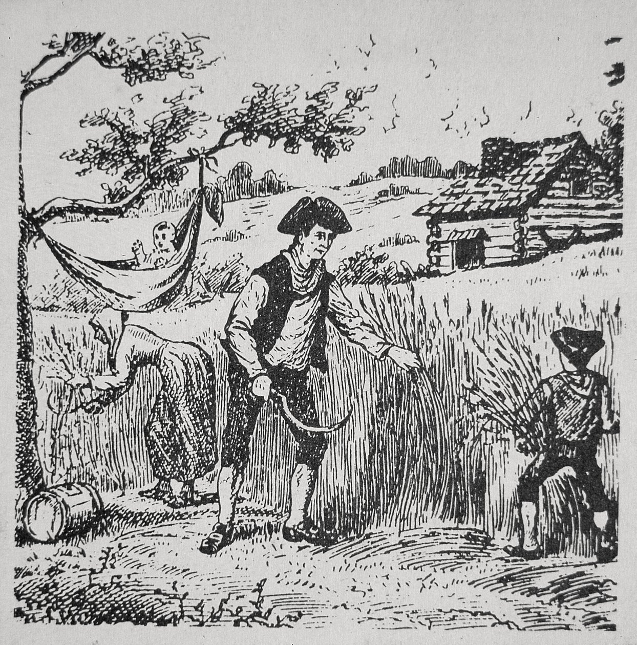 Mısır hasadı yapan bir aile (lito) by School American